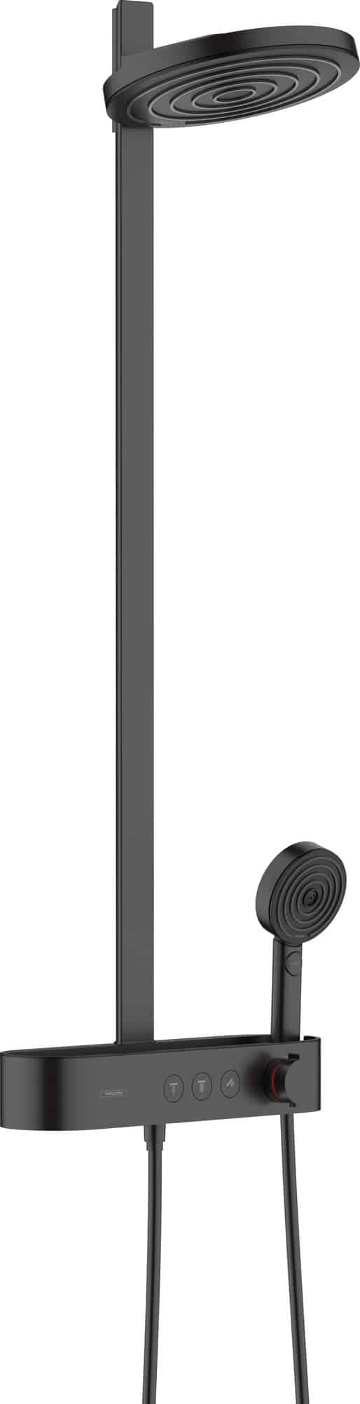 Set de duș Hansgrohe Pulsify S Showerpipe 260 2jet EcoSmart cu baterie termostatată ShowerTablet Select 400, negru mat
