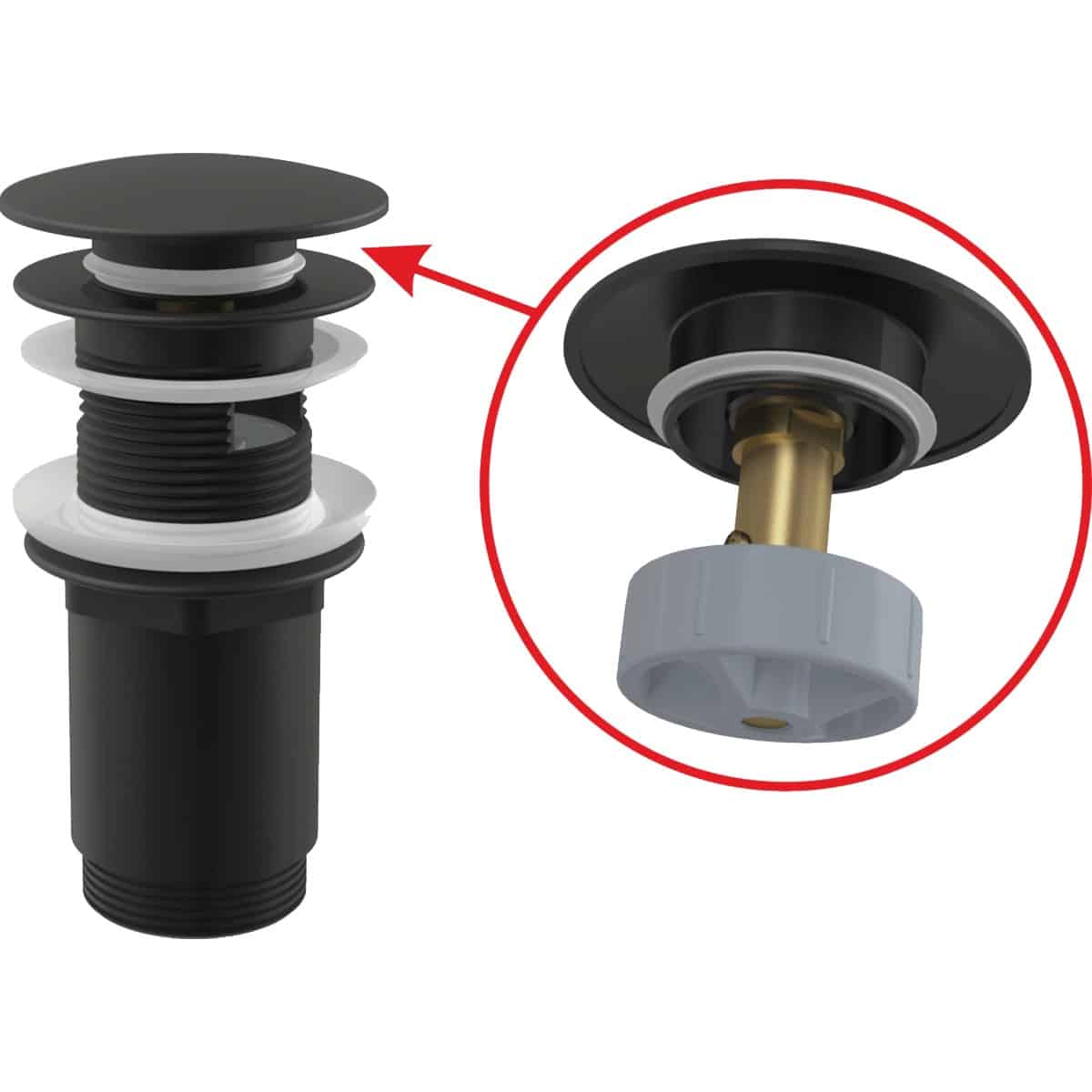 Ventil lavoar click-clack cu preaplin Alcadrain A392BLACK, metal, dop mare, negru mat