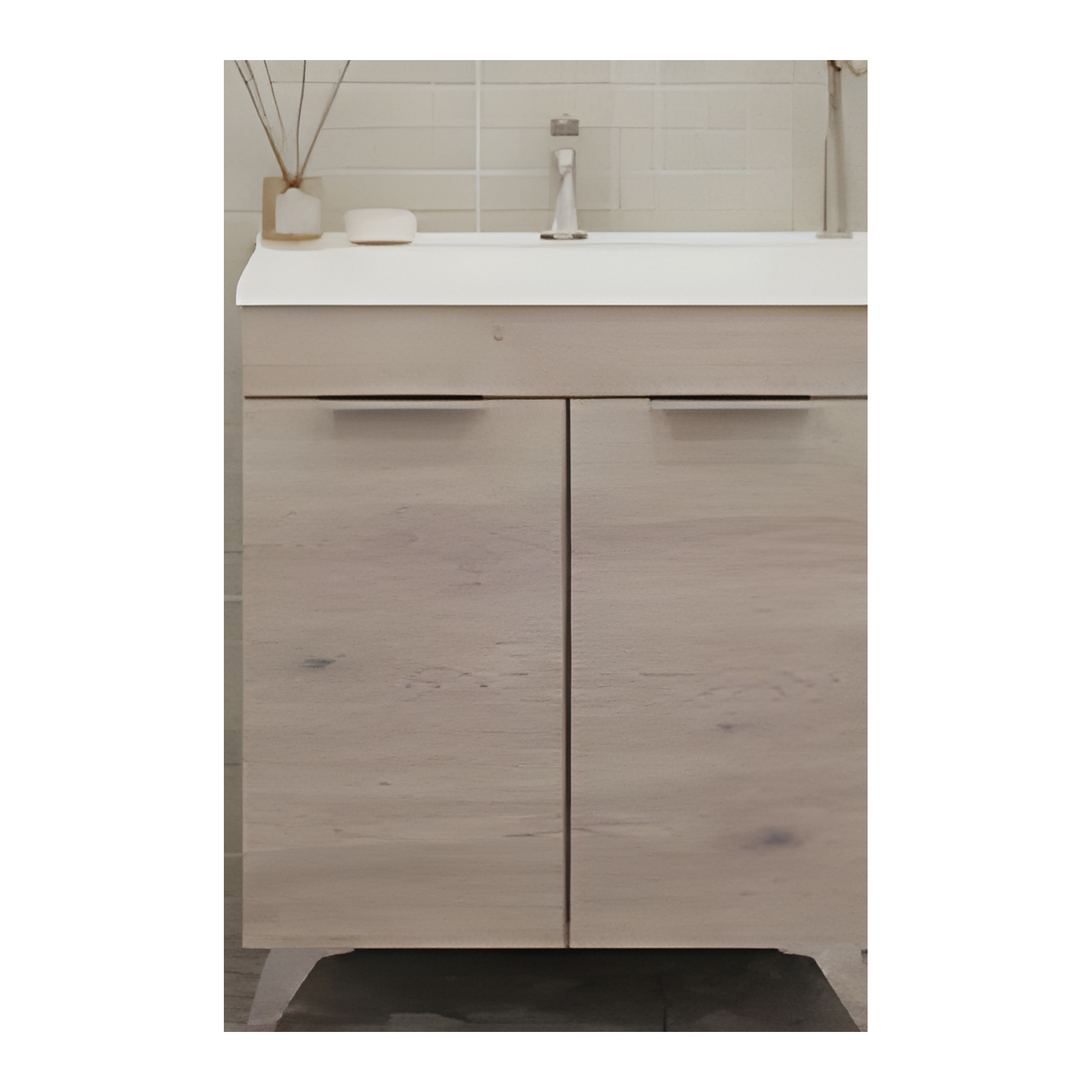 Set mobilier baie Savini Due 60 cm pe picioare, doua usi, Noce Americano, cu lavoar ceramic