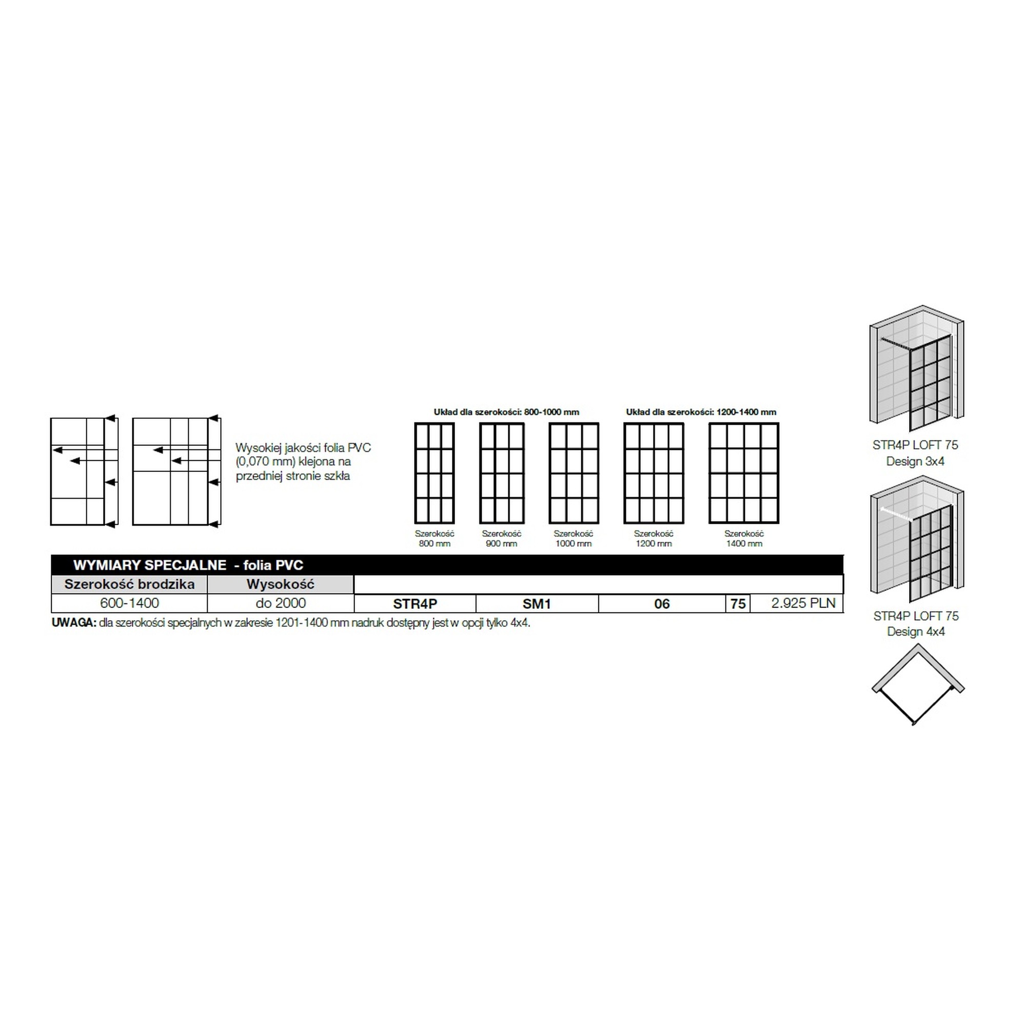 Paravan dus walk-in Ronal SanSwiss Easy Black 1400x2000 mm, negru mat, sticla 8 mm decor Loft